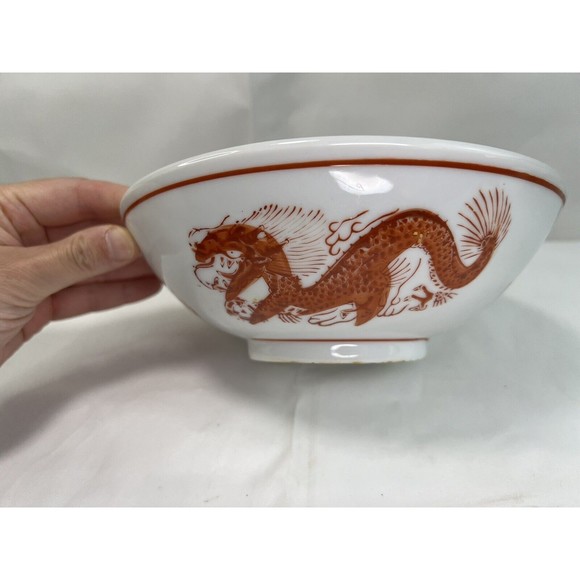 VINTAGE Japan‎ Hand Painted Porcelain PHOENIX IRON RED DRAGON & BATS Bowl - Picture 2 of 7